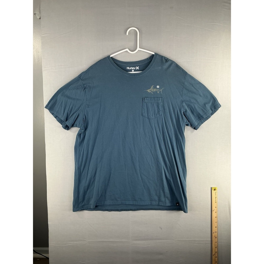 Hurley Men's XXL Blue Graphic T-Shirt Pocket Tee Faded Cotton Short Sleeve